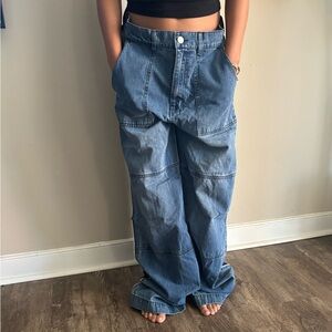 Pacsun Denim Nylon Low Rise Baggy Track Pants